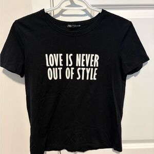 Zara Black Tee with Bold White Text